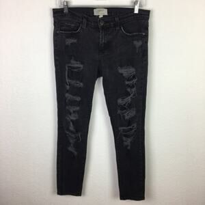 Current Elliott Black Tattered Stiletto Skinny   Jeans 28